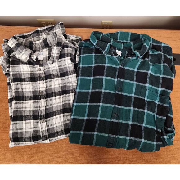 Croft & Barrow set of 2 3X plaid Long sleeved shirts  1 black and white 1-green - Picture 1 of 9